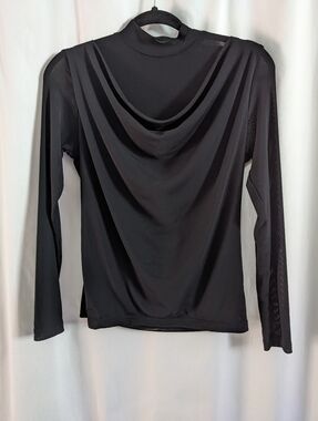 Moma Y2K Sheer Blouse Black Cowl Mock Neck Goth Whimsigoth Top XS